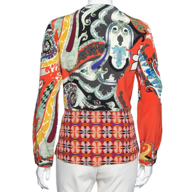 Pre Owned Etro Multicolor Printed Silk Button Front Top M