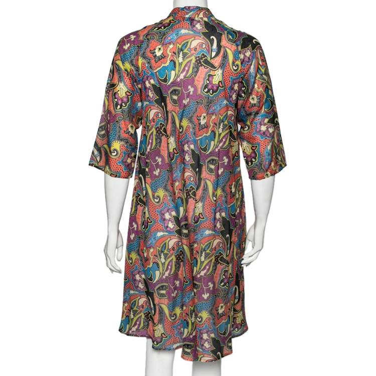 Pre Owned Etro Multicolor Printed Cotton & Silk Shift Dress L/XL