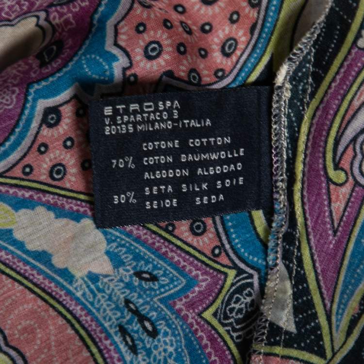 Pre Owned Etro Multicolor Printed Cotton & Silk Shift Dress L/XL