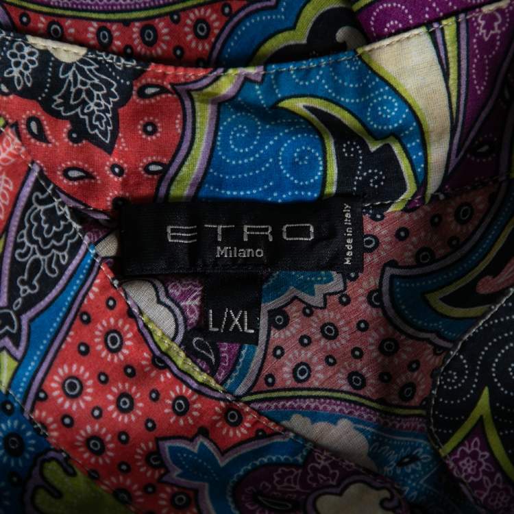 Pre Owned Etro Multicolor Printed Cotton & Silk Shift Dress L/XL