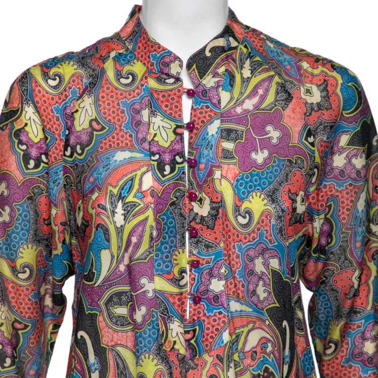 Pre Owned Etro Multicolor Printed Cotton & Silk Shift Dress L/XL