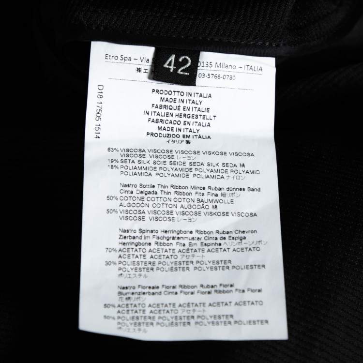 Pre Owned Etro Black Textured Satin Ribbon Trimmed Long Coat M