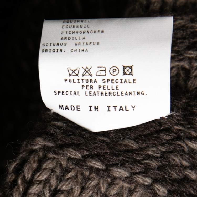 Pre Owned Etro Brown Intarsia Knit Wool & Squirrel Fur Trimmed Zip Front Cardigan M 