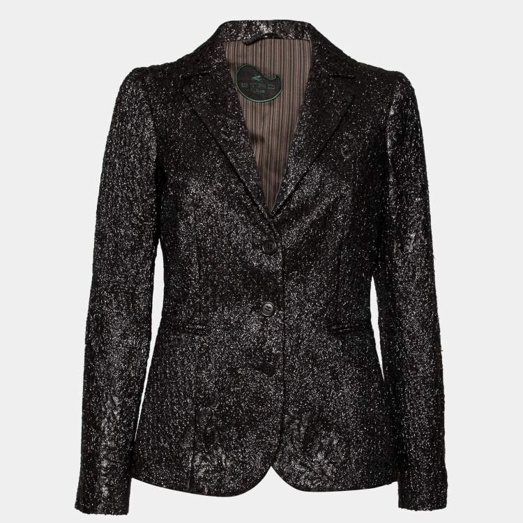 Pre Owned Etro Black Textured Lurex Wool Single Breasted Blazer M