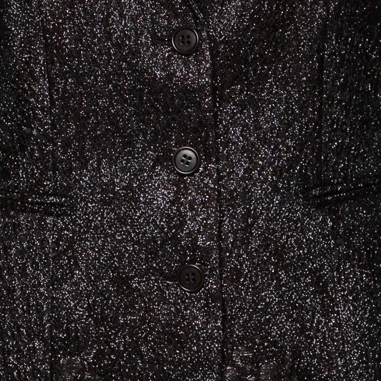 Pre Owned Etro Black Textured Lurex Wool Single Breasted Blazer M