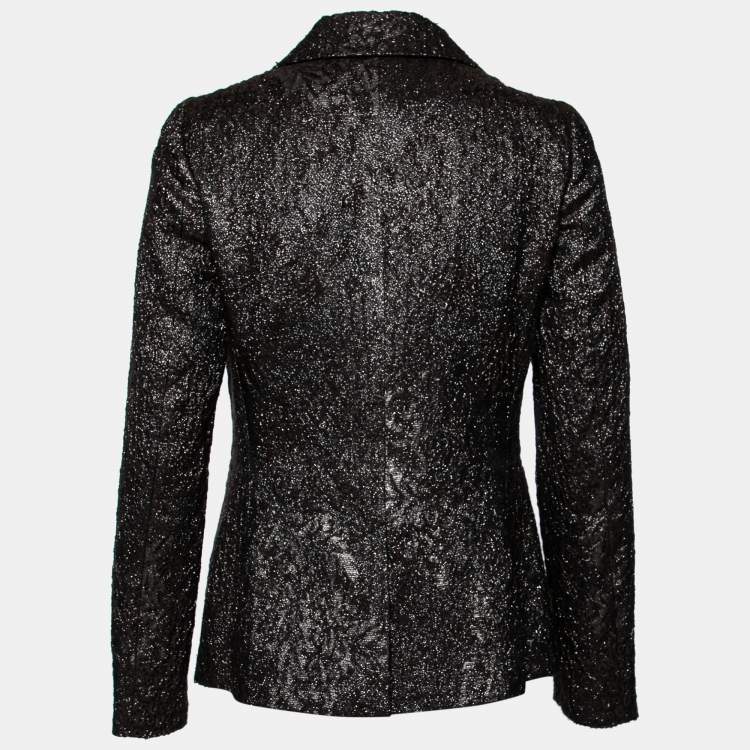 Pre Owned Etro Black Textured Lurex Wool Single Breasted Blazer M