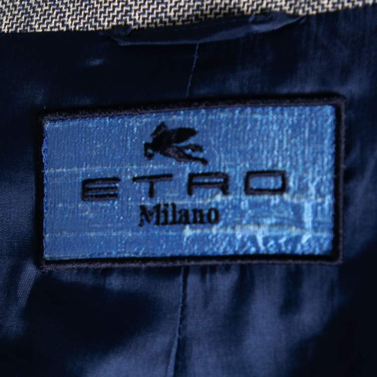 Pre Owned Etro Blue Patterned Linen Floral Embroidered Open Front Coat M