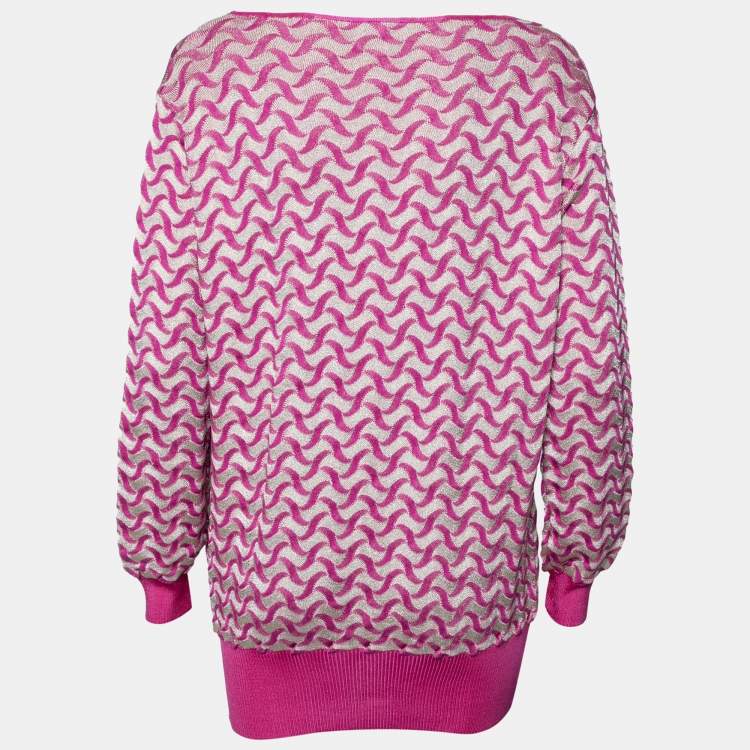 Pre Owned Etro Purple & Gold Patterned Lurex Knit Long Sleeve Jumper L