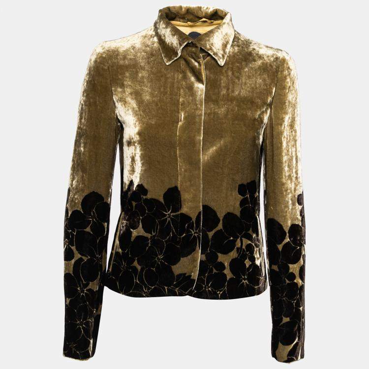 Pre Owned Etro Olive Green and Brown Floral Textured Velvet Jacket M