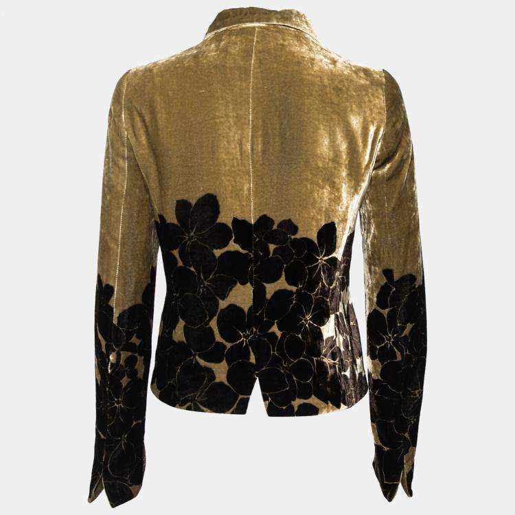 Pre Owned Etro Olive Green and Brown Floral Textured Velvet Jacket M