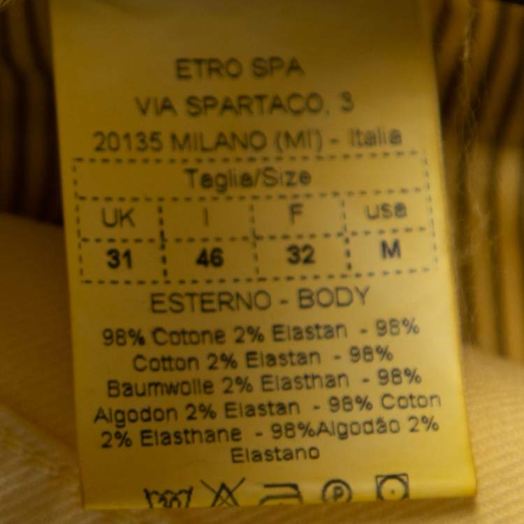 Pre Owned Etro Yellow Cotton Straight Fit Jeans M