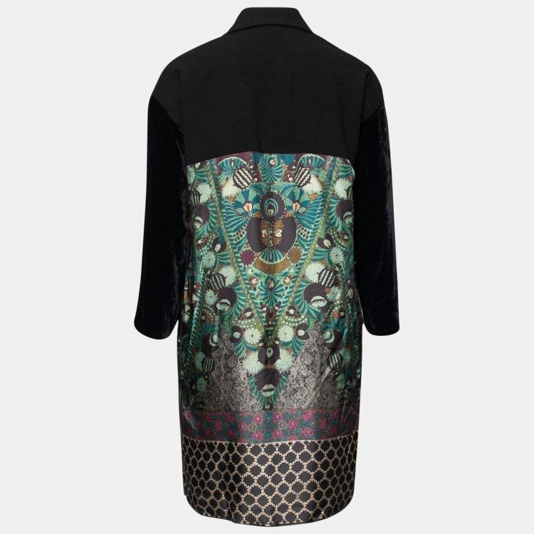 Pre Owned Etro Black Printed Silk and Wool Long Sleeve Collar Dress M