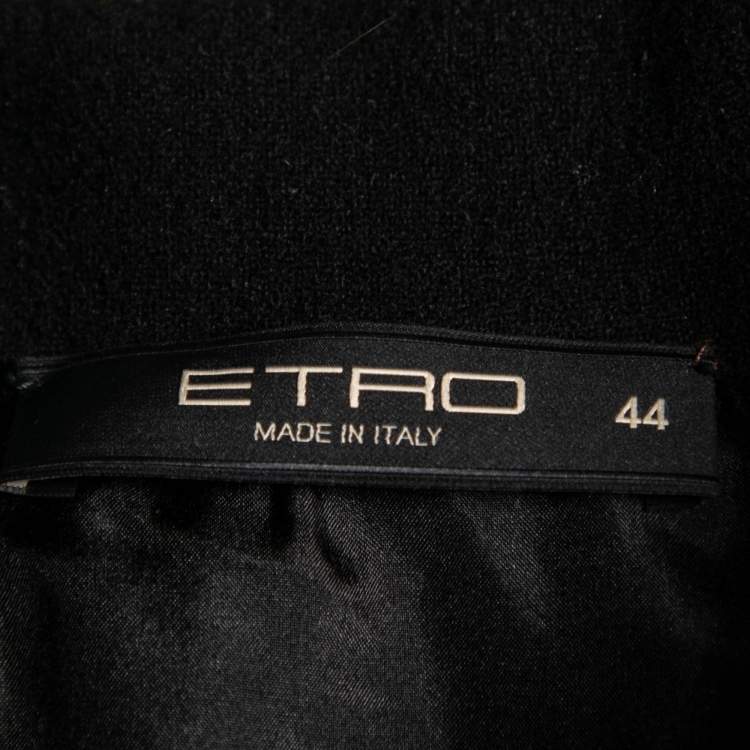Pre Owned Etro Black Printed Silk and Wool Long Sleeve Collar Dress M