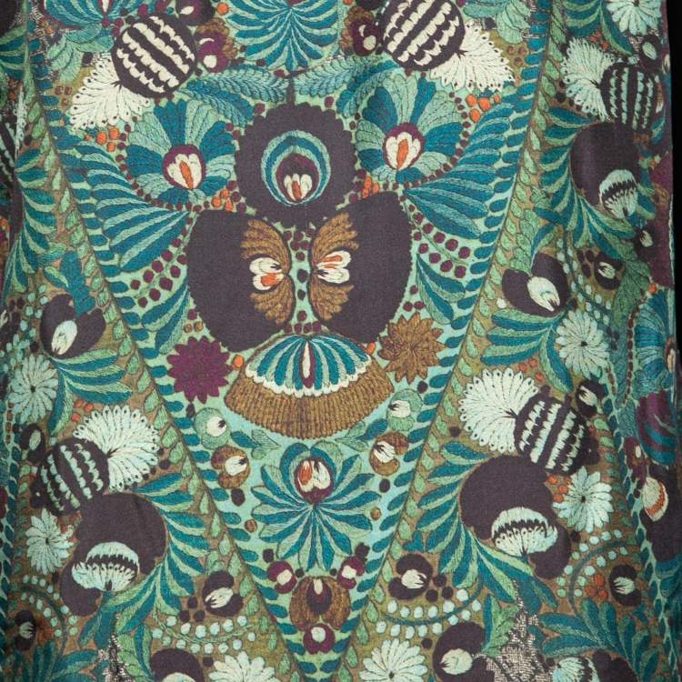 Pre Owned Etro Black Printed Silk and Wool Long Sleeve Collar Dress M