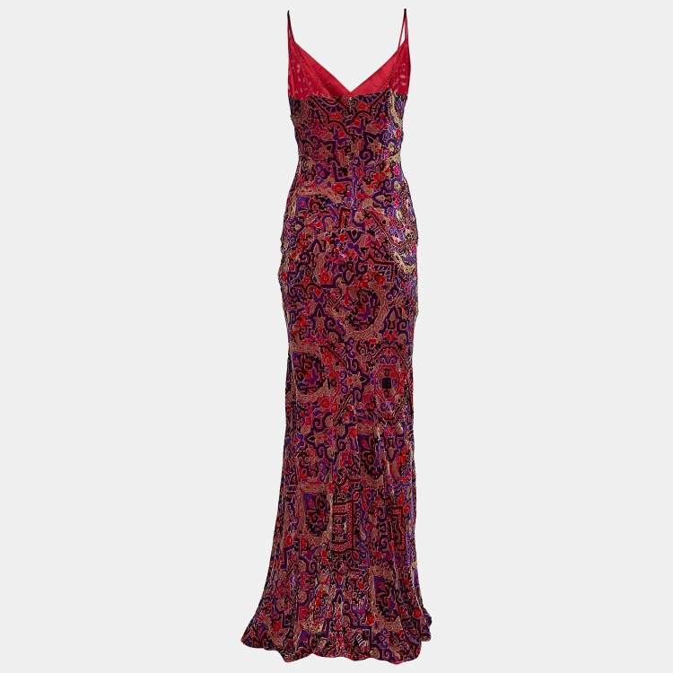 Pre Owned Etro Multicolor Textured Velvet Sleeveless Maxi Dress M