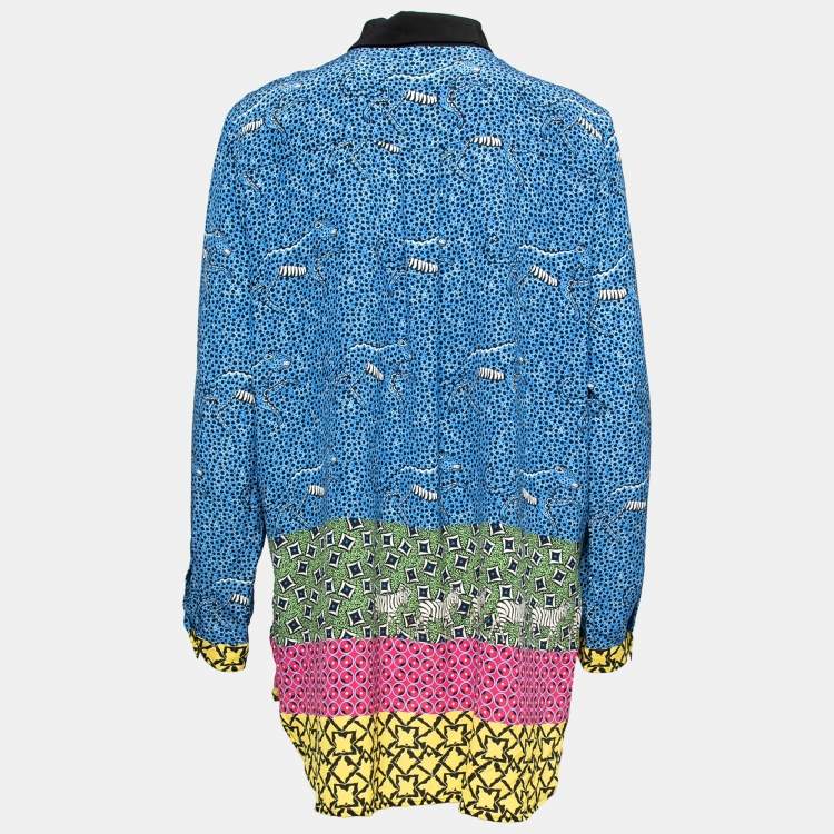 Pre Owned Etro Blue Printed Silk Button Front Shirt L