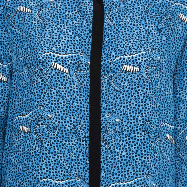 Pre Owned Etro Blue Printed Silk Button Front Shirt L