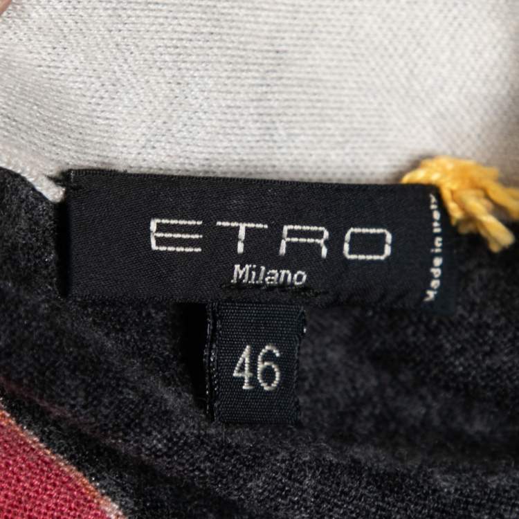 Pre Owned Etro Multicolor Printed Silk & Cashmere Knit Button Front Cardigan L