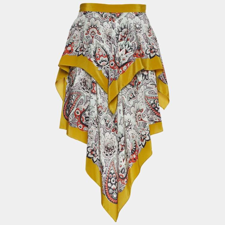 Pre Owned Etro Multicolor Paisley Print Silk Handkerchief Tiered Skirt M