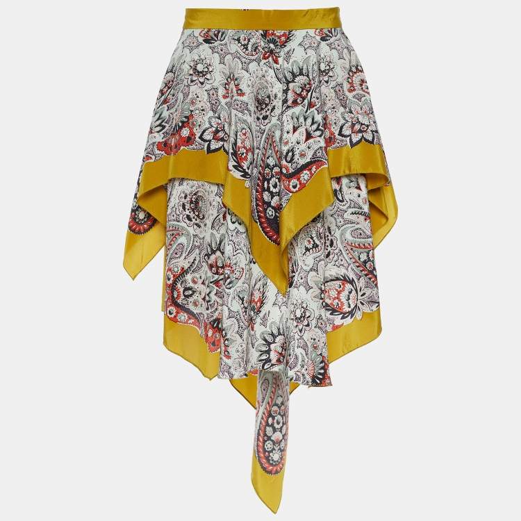Pre Owned Etro Multicolor Paisley Print Silk Handkerchief Tiered Skirt M