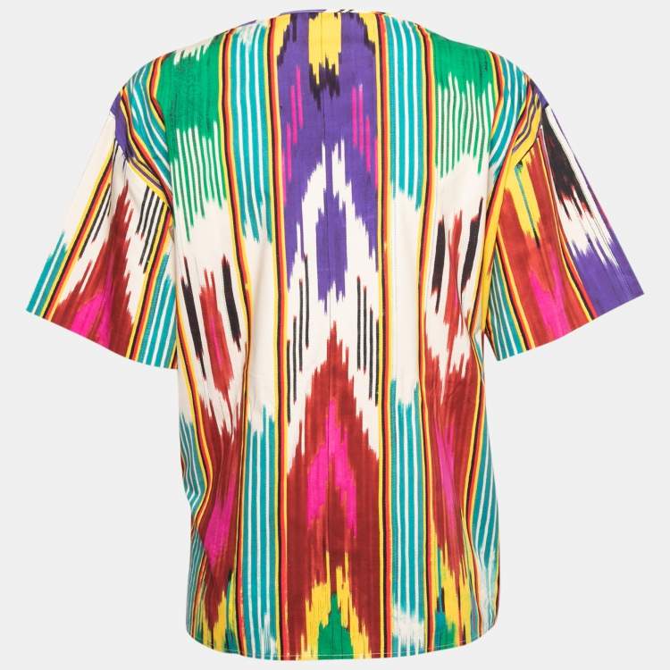 Pre Owned Etro Multicolor Printed Cotton Tie-Up Detail Blouse L