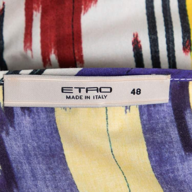 Pre Owned Etro Multicolor Printed Cotton Tie-Up Detail Blouse L