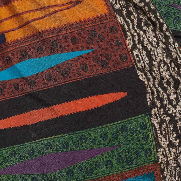 Pre Owned Etro Multicolor Silk Abstract Print Asymmetric Collar Wrap Dress S