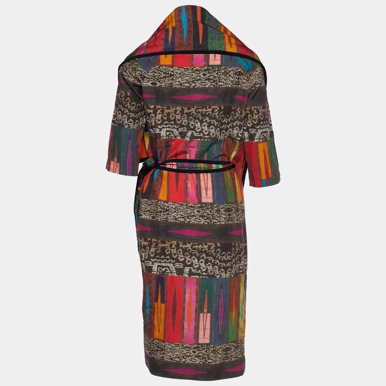 Pre Owned Etro Multicolor Silk Abstract Print Asymmetric Collar Wrap Dress S