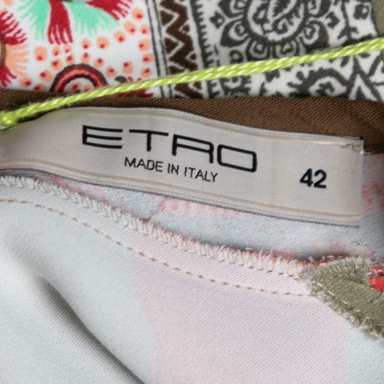 Pre Owned Etro Orange Printed Jersey Sleeveless V-Neck Dress M