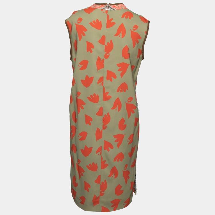 Pre Owned Etro Orange Printed Jersey Sleeveless V-Neck Dress M