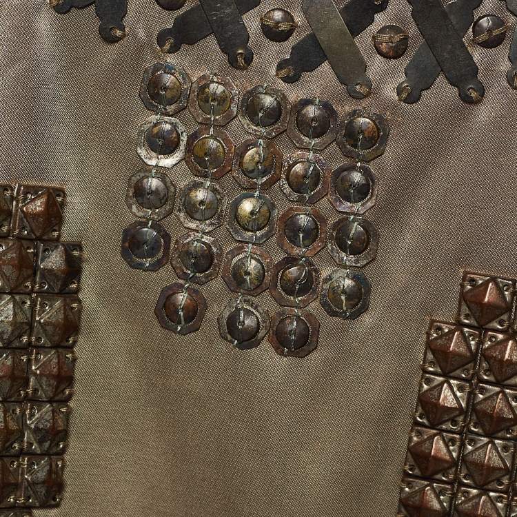 Pre Owned Etro Beige Satin Embellished Sleeveless Top M