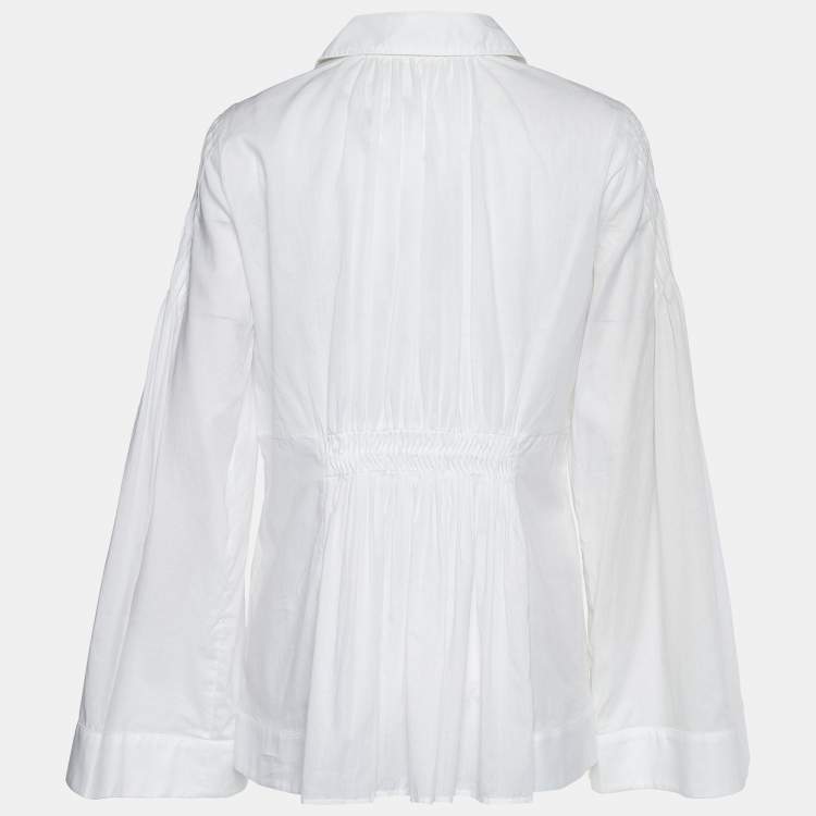 Pre Owned Etro Vintage White Cotton Voile Pleated Flared Sleeve Top M