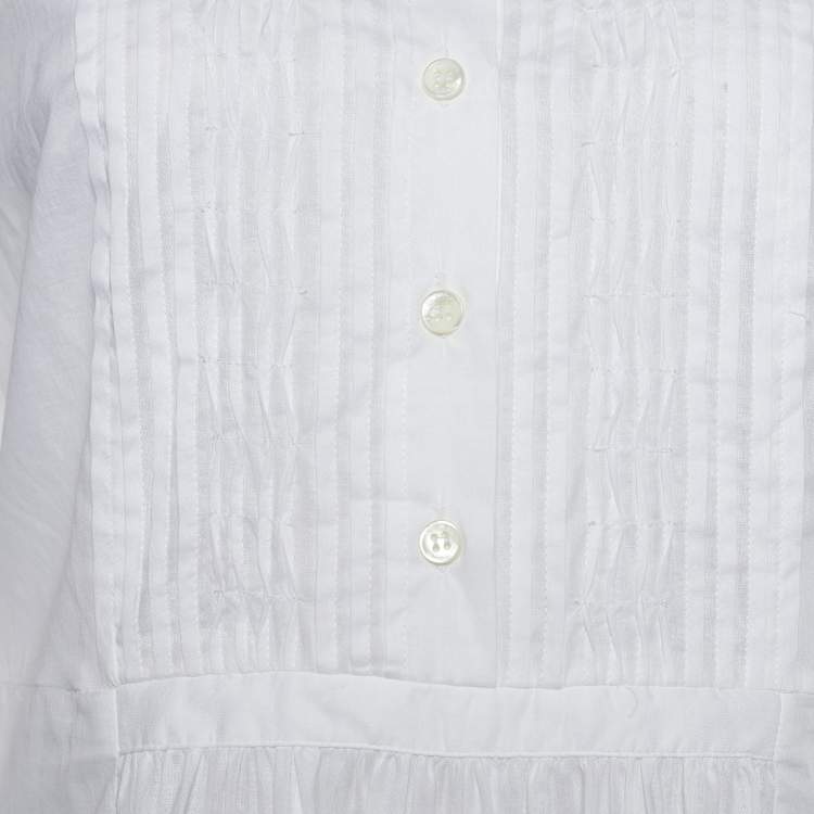 Pre Owned Etro Vintage White Cotton Voile Pleated Flared Sleeve Top M
