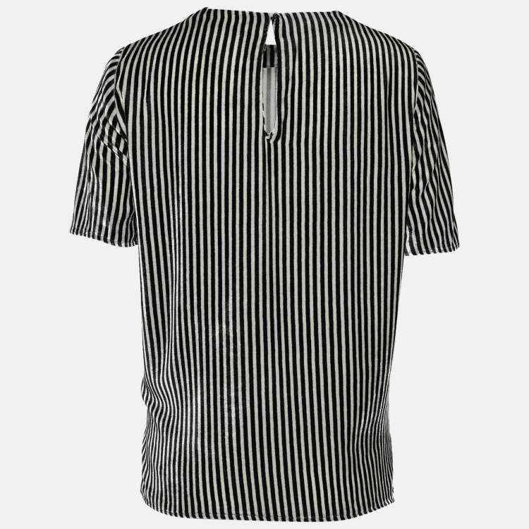 Pre Owned Etro Monochrome Striped Velvet Blouse M