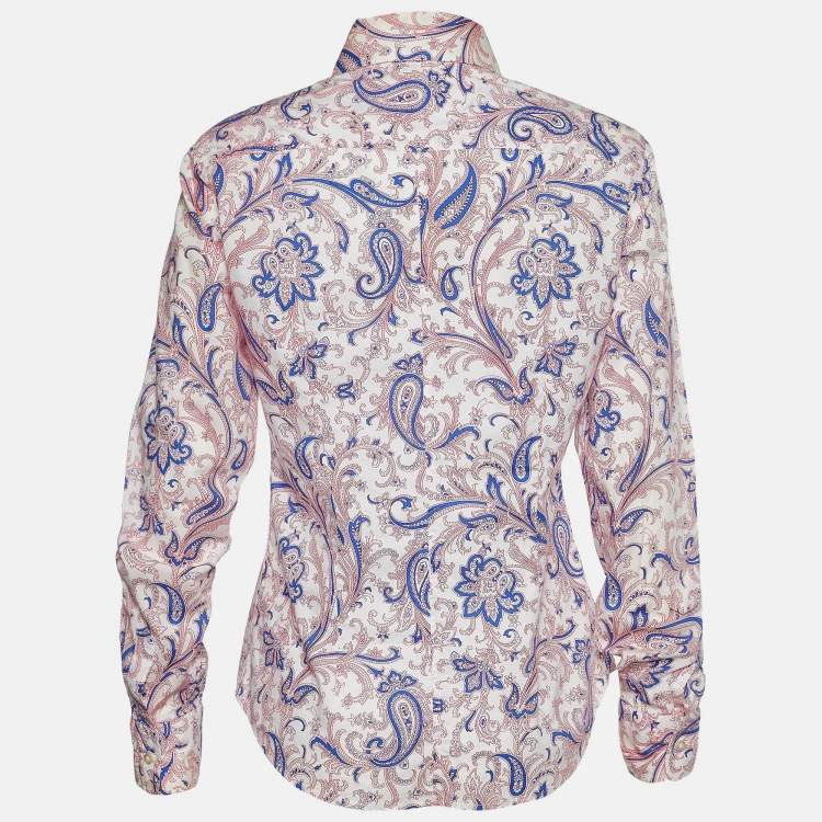 Pre Owned Etro White Printed Cotton Long Sleeve Shirt L