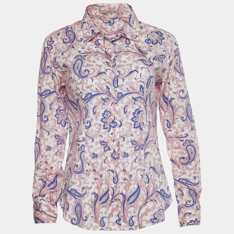 Pre Owned Etro White Printed Cotton Long Sleeve Shirt L