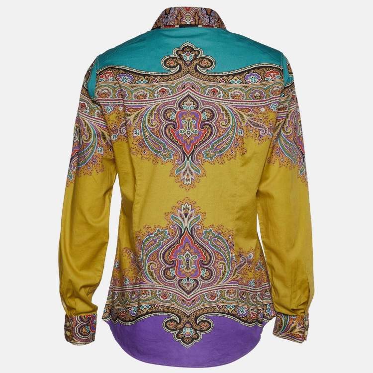 Pre Owned Etro Mustard Yellow Printed Cotton Long Sleeve Shirt L