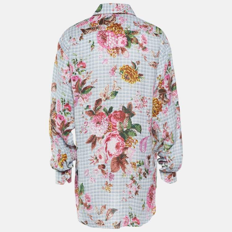 Pre Owned Etro Multicolor Floral Print Linen Front Button Up Shirt S