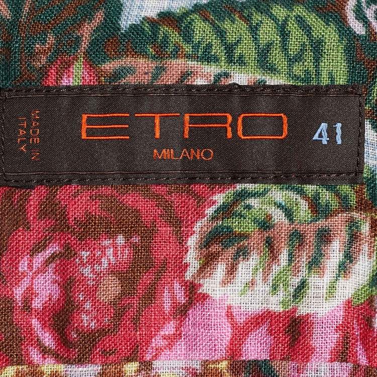Pre Owned Etro Multicolor Floral Print Linen Front Button Up Shirt S