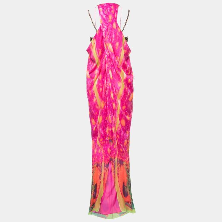 Pre Owned Etro Multicolor Printed Chiffon Sleeveless Draped Maxi Dress M