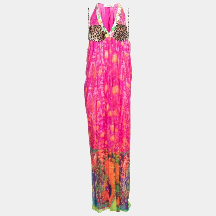 Pre Owned Etro Multicolor Printed Chiffon Sleeveless Draped Maxi Dress M