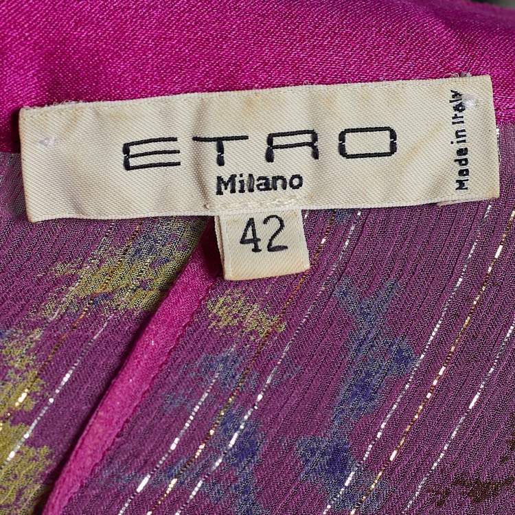 Pre Owned Etro Pink Printed Silk Side Knot Detail Top M