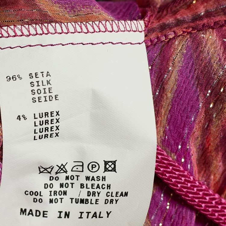 Pre Owned Etro Pink Printed Silk Side Knot Detail Top M
