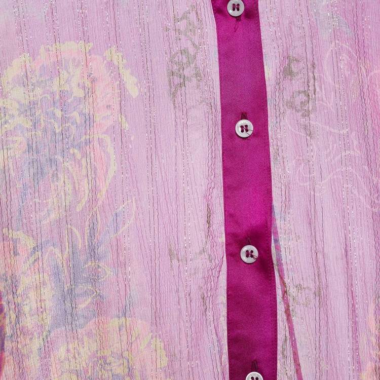 Pre Owned Etro Pink Printed Silk Side Knot Detail Top M