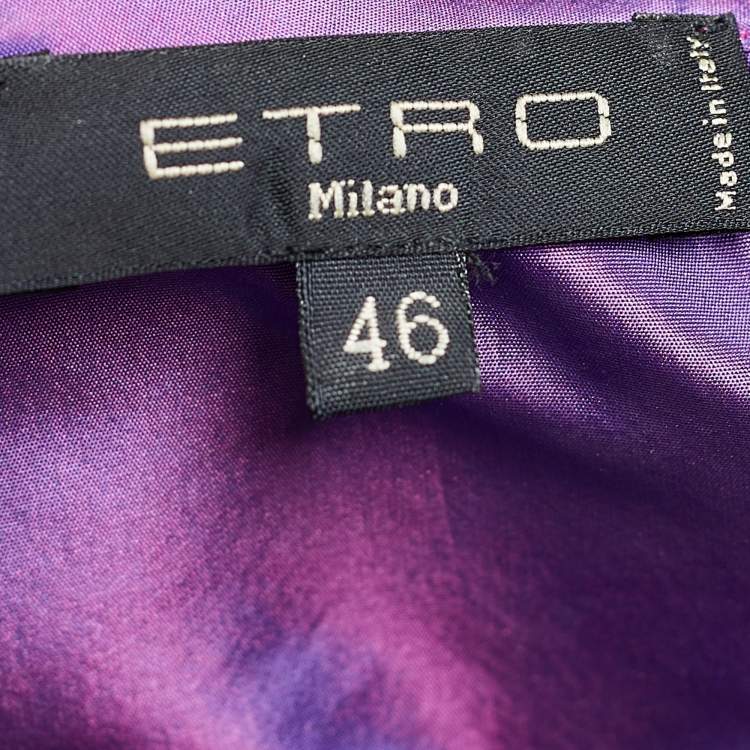 Pre Owned Etro Purple Silk Gathered Collar Detail Button Front Shirt L