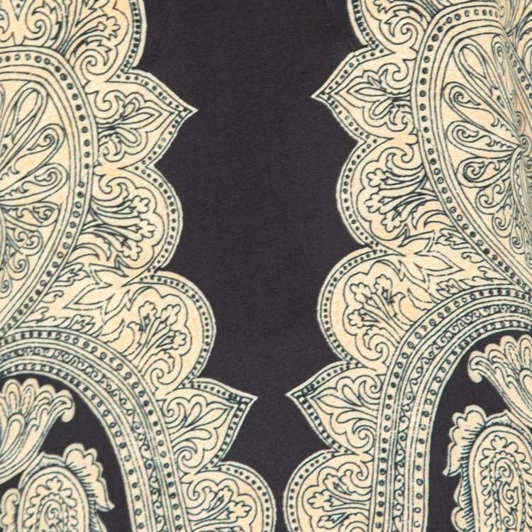 Pre Owned Etro Black Printed Silk Midi Dress S