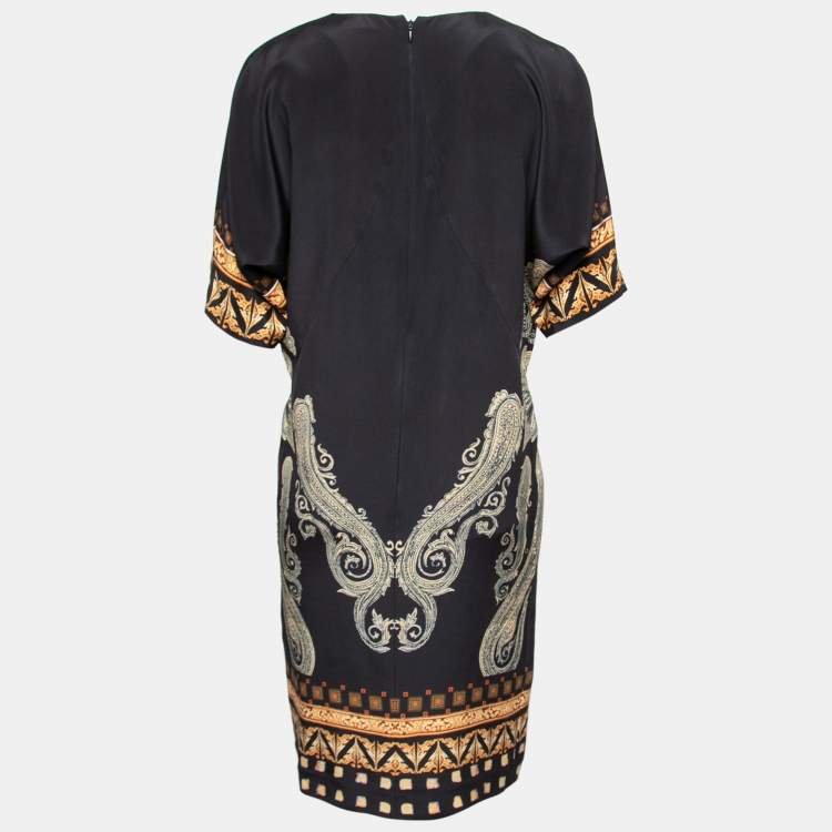 Pre Owned Etro Black Printed Silk Midi Dress S