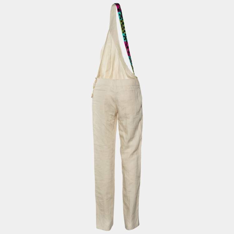 Pre Owned Etro Cream Linen Embellished One Shoulder Jumpsuit M