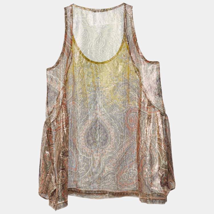 Pre Owned Etro Multicolor Lurex Detail Paisley Print Sleeveless Blouse M