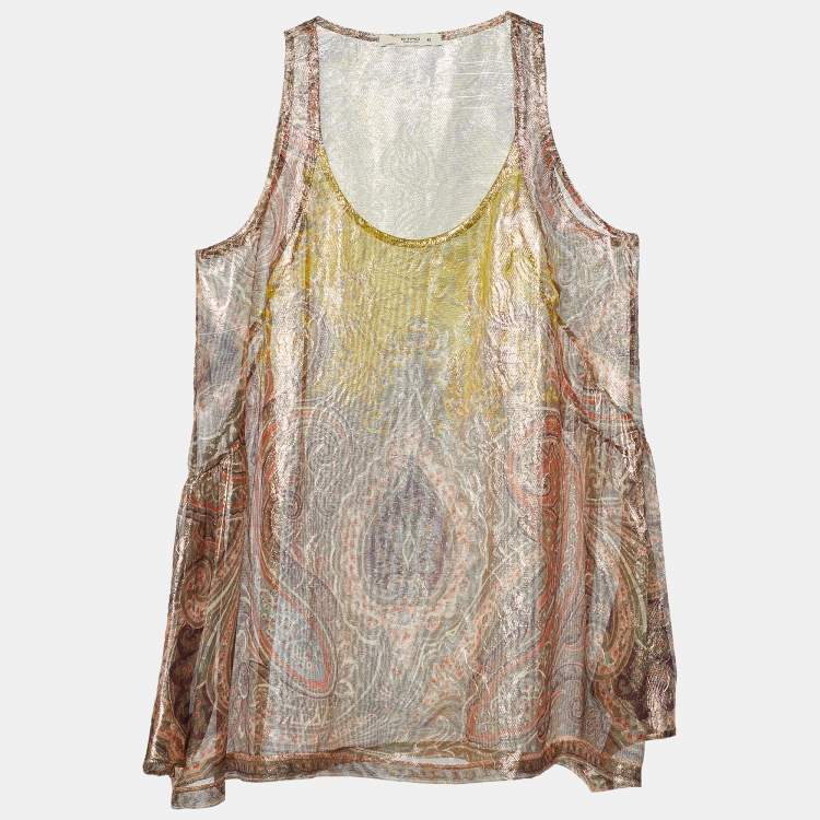 Pre Owned Etro Multicolor Lurex Detail Paisley Print Sleeveless Blouse M